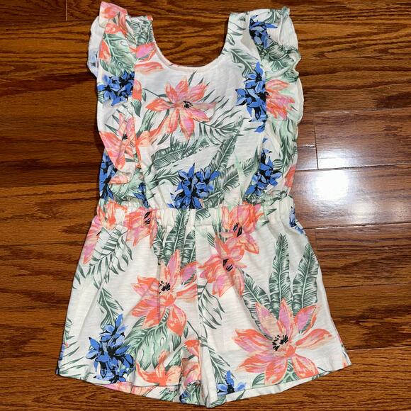 NWT Jessica Simpson Toddler Girls Ruffle Tropical Floral Romper Size 5 - Picture 2 of 13